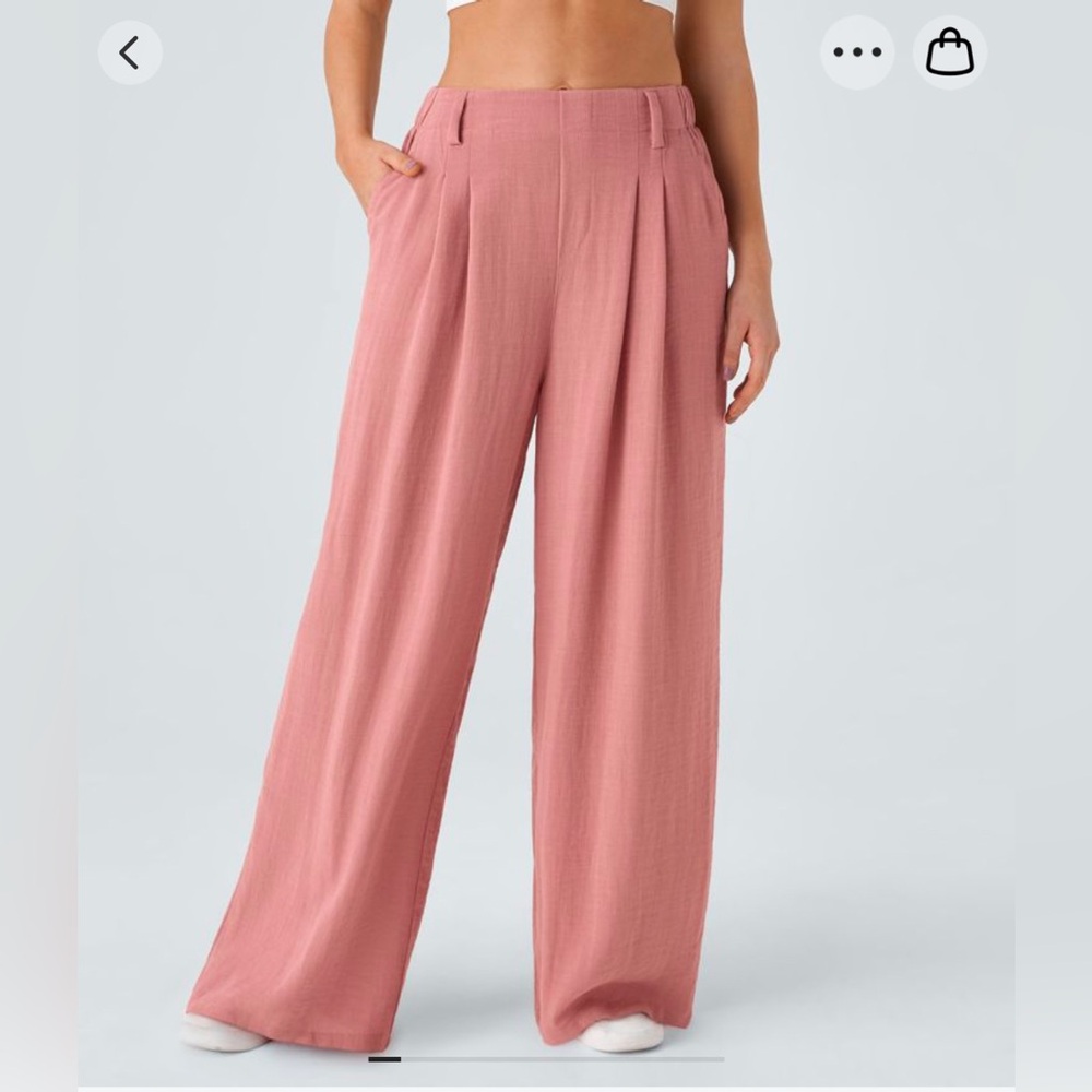 HALARA high waisted pleated side pocket wide leg pants, color Rosette
